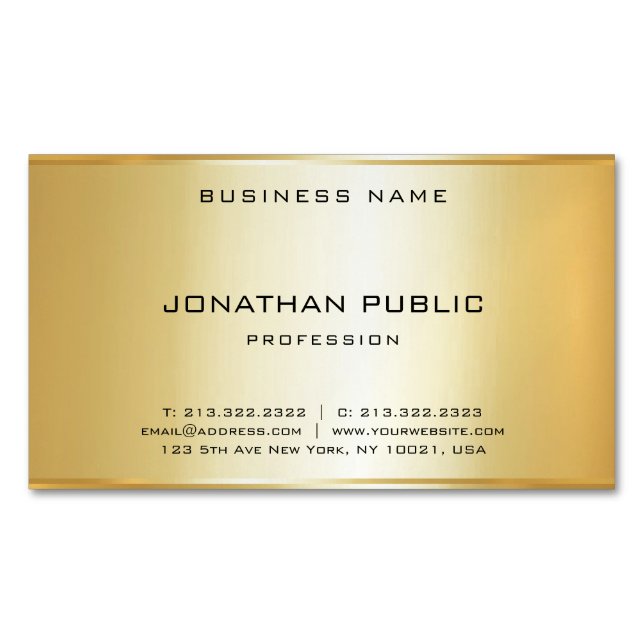 Glamourous Faux Gold Modern Elegant Simple Magnetic Business Card (Front)