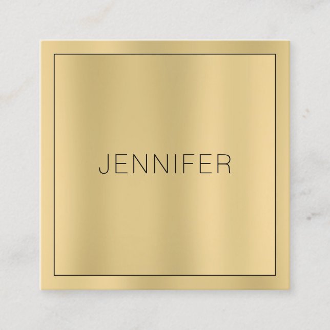 Glamourous Faux Gold Modern Elegant Simple Templat Square Business Card (Front)