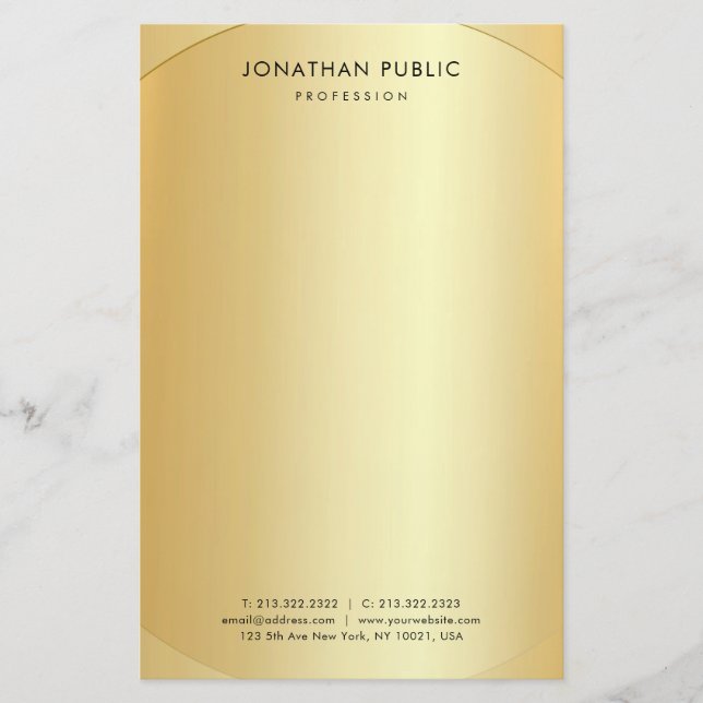 Glamourous Faux Gold Modern Minimalist Template Stationery (Front)