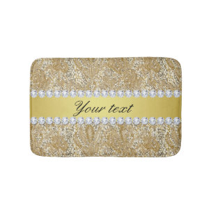 Glamourous Faux Gold Sequins and Diamonds Bath Mat