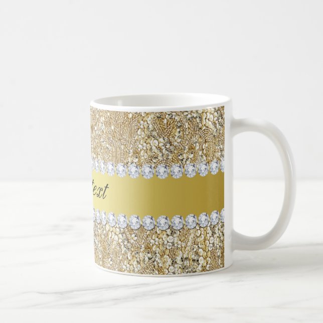 Glamourous Faux Gold Sequins and Diamonds Coffee Mug (Right)