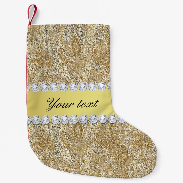 Glamourous Faux Gold Sequins and Diamonds Small Christmas Stocking (Front)