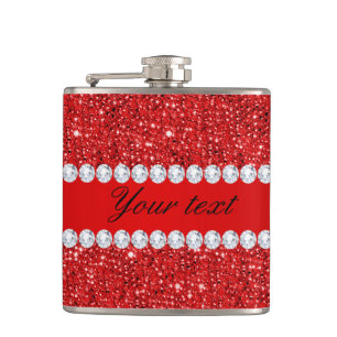 Glamourous Faux Red Sequins and Diamonds Hip Flask