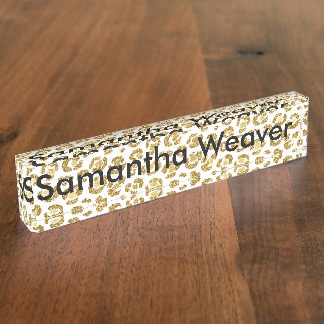 Glamourous Faux Sparkly Gold Leopard Nameplate (Side)