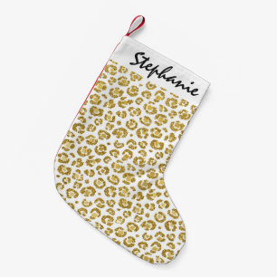 Glamourous Faux Sparkly Gold Leopard Small Christmas Stocking