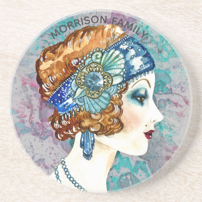 Glamourous Flapper Girl Custom Sandstone Coaster (Front)