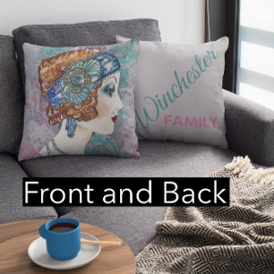 Glamourous Flapper Girl Grey Two-Sided Personalise Cushion