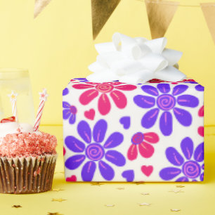 Glamourous Floral Hearts Pink and Blue Wrapping Paper