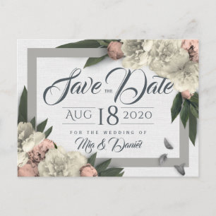 Glamourous Floral Peonies Design Save The Date Postcard