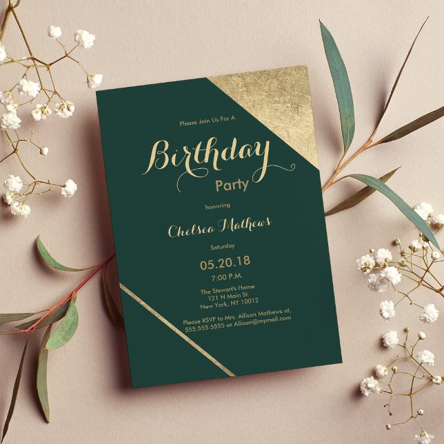 Glamourous forest green gold chic Birthday Party Invitation (Glamorous forest green gold chic Birthday Party Invitation)