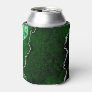 Glamourous Forest Green Marble Chic Silver Glitter Can Cooler