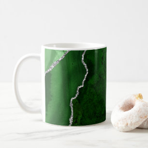 Glamourous Forest Green Marble Chic Silver Glitter Coffee Mug