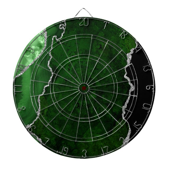 Glamourous Forest Green Marble Chic Silver Glitter Dartboard (Front)