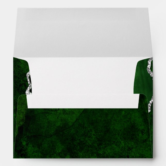 Glamourous Forest Green Marble Chic Silver Glitter Envelope (Back (Bottom))