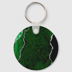 Glamourous Forest Green Marble Chic Silver Glitter Key Ring