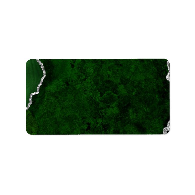 Glamourous Forest Green Marble Chic Silver Glitter Label (Front)