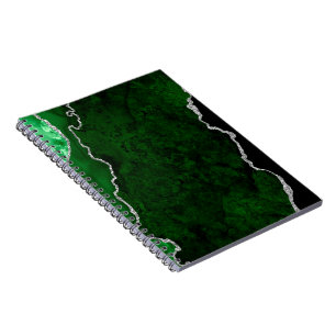 Glamourous Forest Green Marble Chic Silver Glitter Notebook