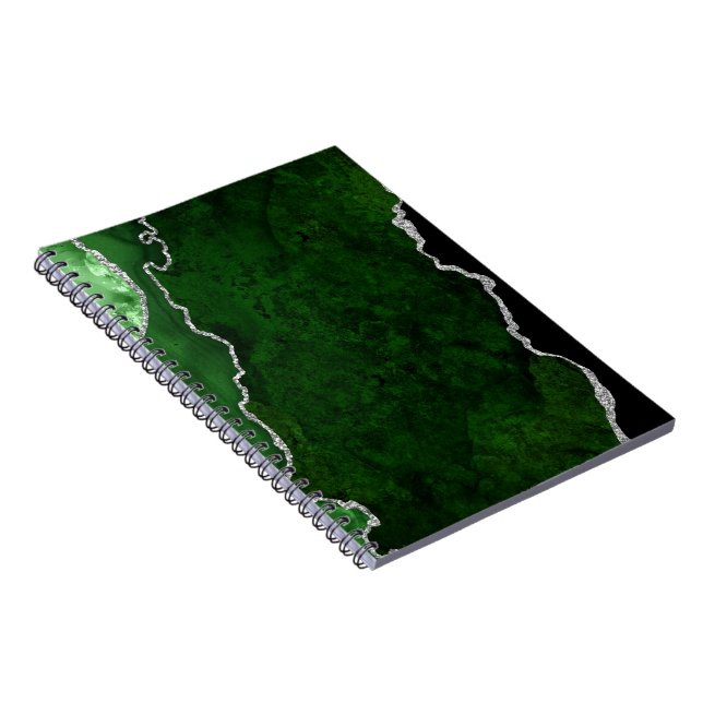 Glamourous Forest Green Marble Chic Silver Glitter Notebook (Right Side)