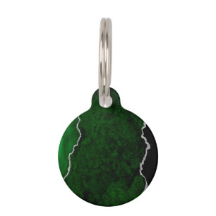 Glamourous Forest Green Marble Chic Silver Glitter Pet Tag