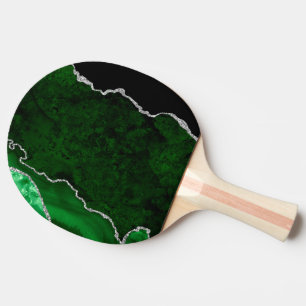 Glamourous Forest Green Marble Chic Silver Glitter Ping Pong Paddle