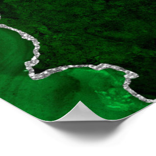 Glamourous Forest Green Marble Chic Silver Glitter Poster