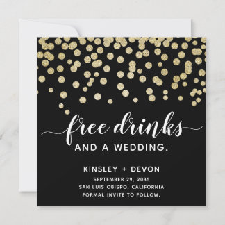 Glamourous Funny Gold & Black Glitter Confetti Save The Date