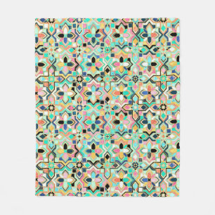 Glamourous Gilded Moroccan Tile Pattern Fleece Blanket