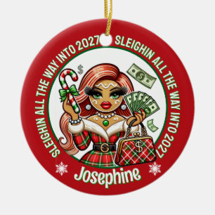 Glamourous Gingerbread Fashionista Christmas Ceramic Ornament