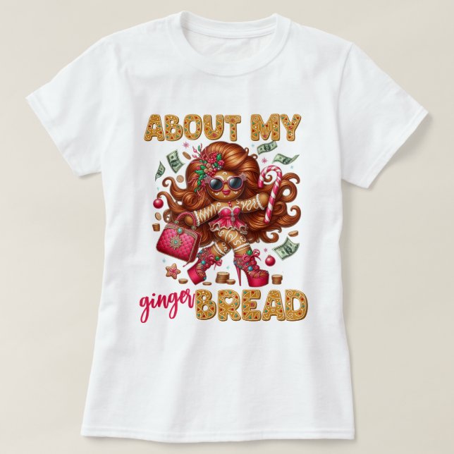 Glamourous Gingerbread Girl Pink Christmas T-Shirt (Design Front)