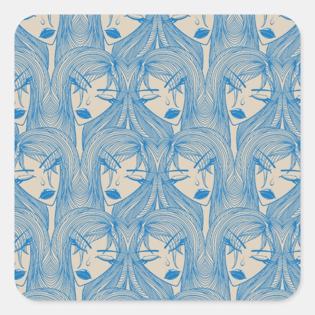 Glamourous girl: stylish seamless pattern. square sticker (Front)
