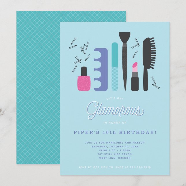 Glamourous Girls Birthday Party Invitation (Front/Back)