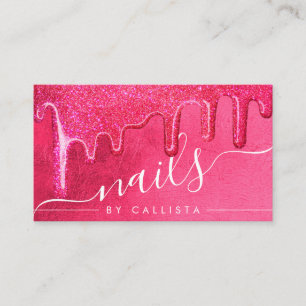 Glamourous Girly Neon Pink Thick Glitter Drip Nail Business Card