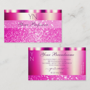 Glamourous Girly Pink Sparkling Glitter Monogram Business Card