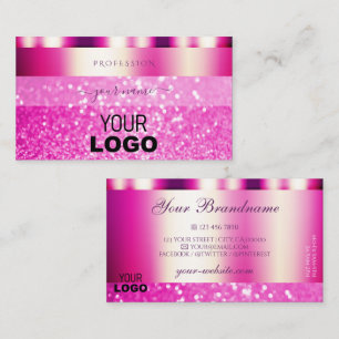 Glamourous Girly Pink Sparkling Glitter with Logo Business Card