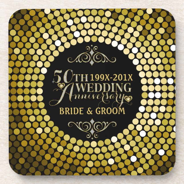 Glamourous Glitter 50th Wedding Anniversary 2 Coaster (Front)