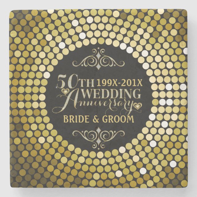 Glamourous Glitter 50th Wedding Anniversary 2 Stone Coaster (Front)