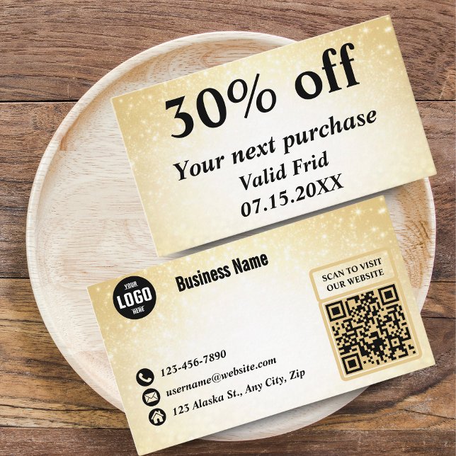 Glamourous Glitter Gold QR Code Loyalty Discount (Glamorous Glitter Gold QR Code Loyalty Discount Cards for Beauty Businesses)