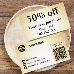 Glamourous Glitter Gold QR Code Loyalty Discount Card