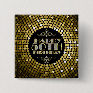 Glamourous Glitter Happy 50th Birthday 15 Cm Square Badge