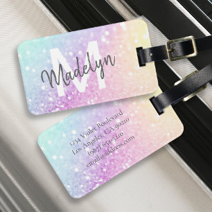 Glamourous Glitter Holograph Monogrammed Pretty Luggage Tag