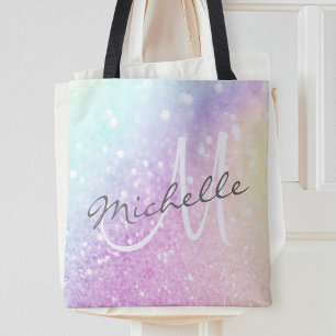 Glamourous Glitter Holograph Monogrammed Pretty Tote Bag