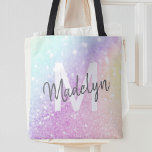 Glamourous Glitter Holograph Monogrammed Pretty Tote Bag<br><div class="desc">Easily personalise this elegant colourful bokeh glitter pattern with your custom name and/or monogram.</div>