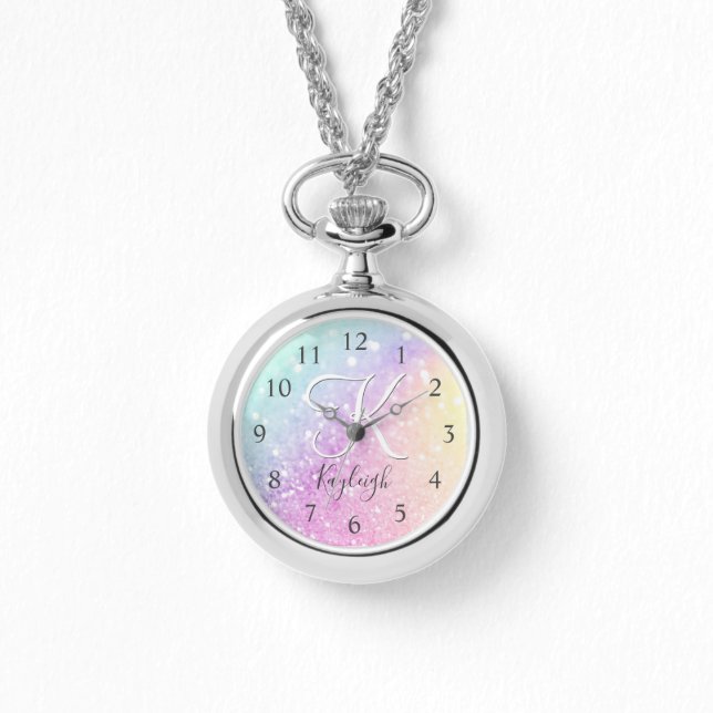 Glamourous Glitter Holograph Monogrammed Pretty Watch (Front)