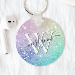 Glamourous Glitter Holograph Pretty Personalised Key Ring<br><div class="desc">Easily personalise this elegant colourful bokeh glitter pattern with your custom name and/or monogram.</div>