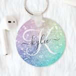 Glamourous Glitter Holograph Pretty Personalised Key Ring<br><div class="desc">Easily personalise this elegant colourful bokeh glitter pattern with your custom name and/or monogram.</div>