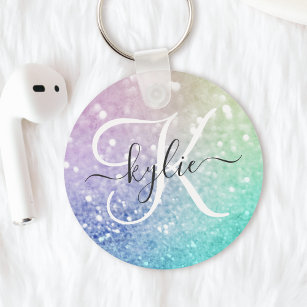 Glamourous Glitter Holograph Pretty Personalised Key Ring