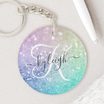 Glamourous Glitter Holograph Pretty Personalised Key Ring<br><div class="desc">Easily personalise this elegant colourful bokeh glitter pattern with your custom name and/or monogram.</div>