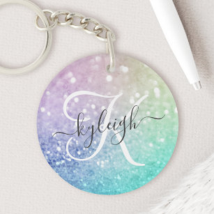 Glamourous Glitter Holograph Pretty Personalised Key Ring
