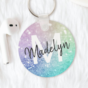 Glamourous Glitter Holograph Pretty Personalised Key Ring