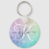 Glamourous Glitter Holograph Pretty Personalised Key Ring (Front)